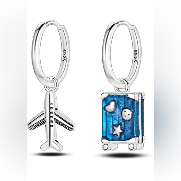 Jewelry - 925 sterling silver airplane & Bag Hoops Earrings